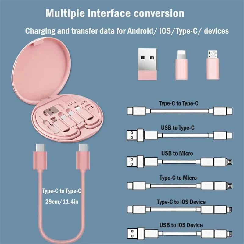 60W Fast Charging USB Type C Data Cable Set with Storage Box - Perfect for iPhone & Xiaomi Travel Adapter